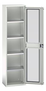 Verso Glazed Clear View Storage Cupboards for Tools with Shelves Verso 525W x 350D x 2000H Window Cupboard 4 Shelves